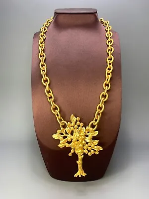 1950 VTG French Couture Jacques Fath Designer Jewelry Gilt Necklace Pendant Huge • $283.29