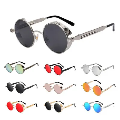 Steampunk Style Round Vintage Sunglasses Retro Circle Metal Frame Hippie Glasses • $12.59