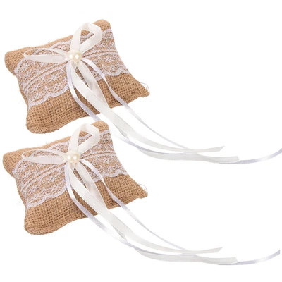 2 Pcs Burlap Ring Bearer Pillow Pillow Wedding Supplies Bride • £6