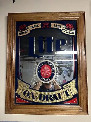 Vintage MILLER LITE On Draft Large Wood Frame Mirror Bar Pub Sign 29.5 X 23.5  • $75