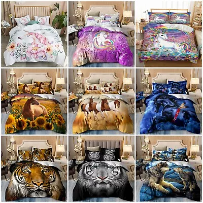 Animals Wolf Unicorn Quilt Duvet Cover Set Single Double Queen King Size Bedding • $39.99