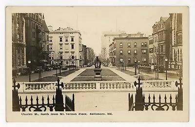 RPPC Charles Street From Mt Vernon Place BALTIMORE MD Real Photo Postcard • $7.99