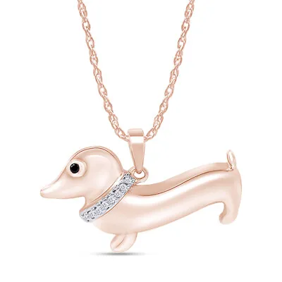 Black & White Real Diamond Dachshund Pendant Necklace 18  In 925 Sterling Silver • $62.55