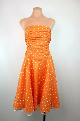 VTG 80s Orange Polka Dot Party Prom Tulle Strapless Ruched Sz 3/4 ZUM ZUM Dress • $84.99