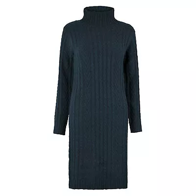 Women's Blue Cable Knit Funnel Neck Knee Length Jumper Dress Size XS And Small • £7.99