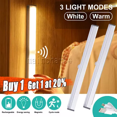£4.91 • Buy USB Rechargeable Strip Wireless PIR Motion Sensor LED Light Cabinet Closet Lamp