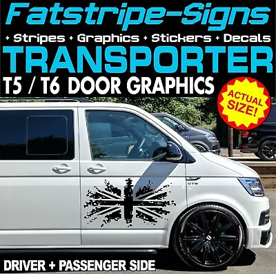 To Fit VW TRANSPORTER T5 T6 UNION JACK DOOR GRAPHICS STICKERS DECALS CAMPER VAN • £24.99