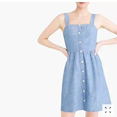 J Crew Dress 10 Blue Chambray Button-Front Straps Cotton Summer NEW • $40