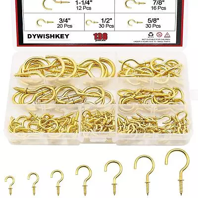 136 Pcs Brass Plated Screw-In Ceiling Cup Hooks Assortment For Home Office • $15.50