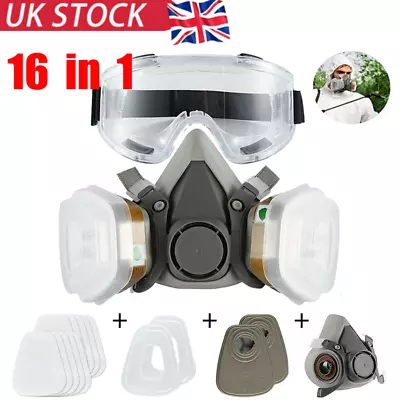 6200 Full Face 16 In 1 Gas Mask Chemical Vapor Paint Spray Respirator 95% Filter • £10.95