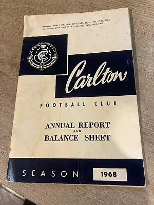 Vintage VFL Carlton FC 1968 Annual Report VGC • $39.50
