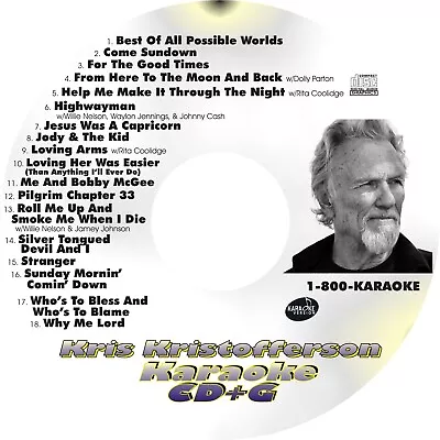 CUSTOM KARAOKE KRIS KRISTOFFERSON 18 GREAT SONG Cdg CD+G RARE RITA COOLIDGE MORE • $39.95