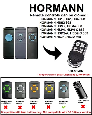 Hormann Garador Remote Control Key Fob Zapper Electric Operator 868Mhz HS1 HS2 • £9.03