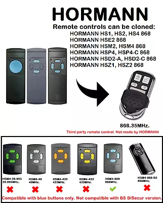 Remote Control Duplicator Compatible With Hormann Garador 868MHz.  Blue Buttons • £8.95