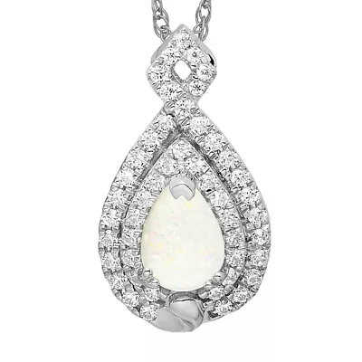 14K White Gold Pear Opal Diamond Floating Open Chain Slide Gemstone Pendant ... • $814