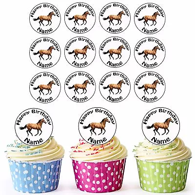 Farm Horse 24 Personalised Pre-Cut Edible Birthday Cupcake Toppers Decorations • £3.99