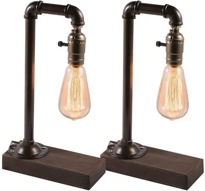 Set Of 2 Industrial Table Lamp Edison Desk Lamp Steampunk Industrial Pipe Lamp • $25.99