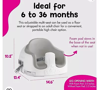 Bumbo 3 In 1 Grey Baby Toddler Non Slip Multi Seat High Chair Booster Foam • $49