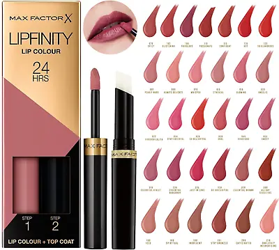 MAX FACTOR Lipfinity 2 Step Lip Colour + Top Coat 24Hrs Lip Tint Lipstick ORIGIN • £7.95