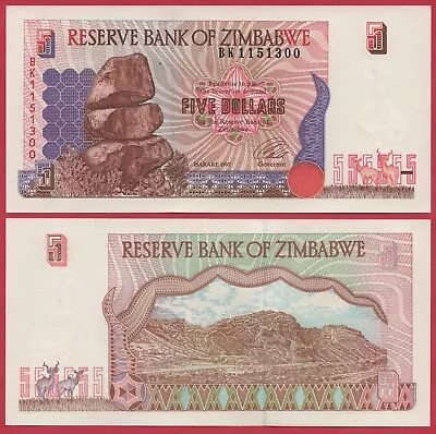 Zimbabwe 5 Dollars 1997 P5 Banknote Unc • $7