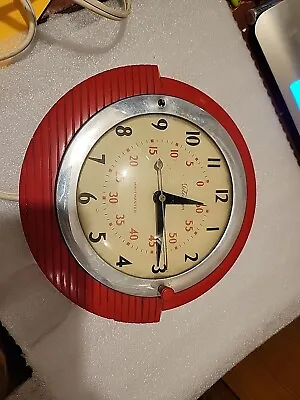 Telechron Minitmaster 2H17 Art Deco Mid Century Modern Wall Kitchen Clock Red • $53