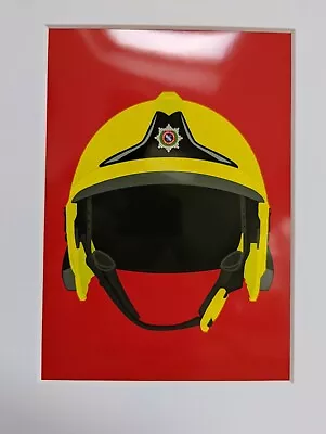 Mounted Print Of A Liverpool Airport Fire And Rescue Gallet Helmet • £22