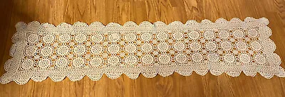 Vintage Off White Cream Crochet Runner Dresser Scarf 47 X  10.75” • $8.50