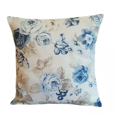 Genevieve Blue Chambray Floral Rose Cushion Cover 16  17  18  20  22  24  26  • £11.50