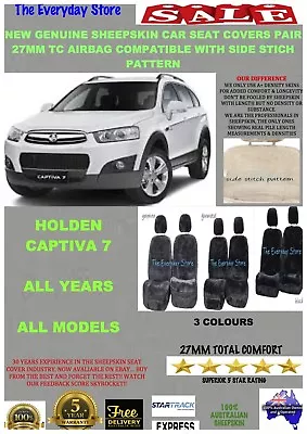 Holden Captiva 7 All Year Genuine Sheepskin Car Seat Covers Pair 27MM AirbagSafe • $245