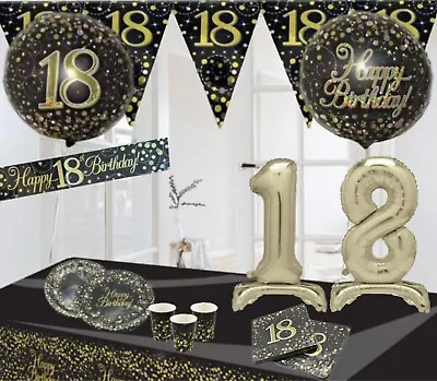 Age 18th & Happy Birthday Black Gold Party Decorations Bunting Banners Balloons • £10.99