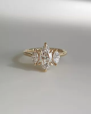 2.4CT Marquise Cut Moissanite Three Stone 925 Sterling Silver Engagement Ring • $240.52