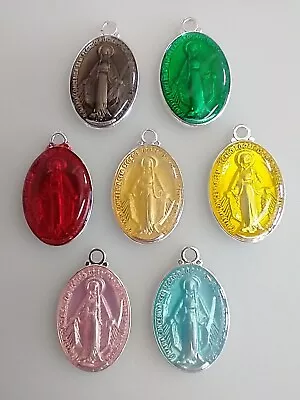 Lot Of Enamel Miraculous Medal Latin Religious Medals Pink Teal Yellow Green Red • $14.99