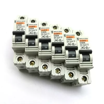 Lot Of 6 Merlin Gerin 17414 Multi 9 C60N Circuit Breakers 5A Type C 415VAC Max • $26