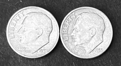 1955 D&S 10c  SILVER Roosevelt Dimes ( 2 Coins).  89CENTS Hipping  (R001) • $5.75