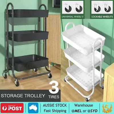3 Tiers Kitchen Storage Trolley Cart Steel Rack Shelf Organiser 360° Wheels • $32.95