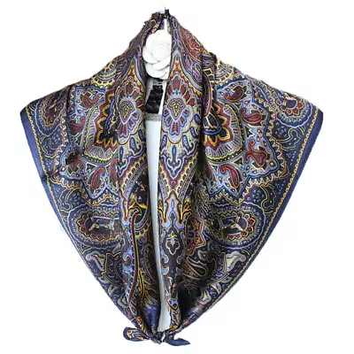 Men 100 Silk Scarf Paisley Square Neckerchief Cravat Wraps Blue Business Casual • $14.44