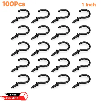 100pcs 1  Ceiling Hooks Black Zinc Plated Metal Screw-in Cup Hooks For Hanging • $10.39