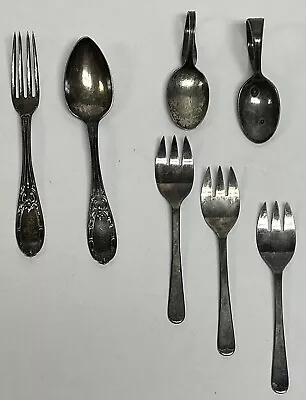 VTG Baby Child Silver Plate Lot 7 Silverware Curved Handled Spoons Fred Forks • $23.99