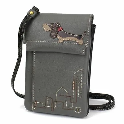 Nwt Chala Gray Dachshund Dog Criss Cell Phone Crossbody Purse Rfid Protection • $40