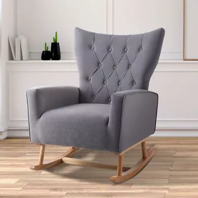 Mid Century Rocking Chair Velvet Upholstered Padded Seat For Living Room Bedroom • $199.99
