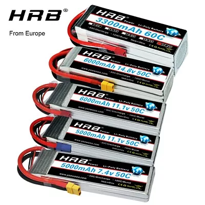 £53.99 • Buy HRB RC Lipo Battery 2S-6S 11.1v 22.2v 3.3k 4.2k 5k 6k 7000mAh With Deans XT60