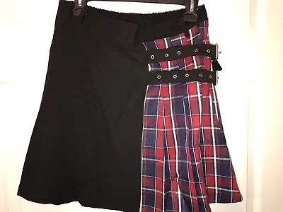 Pleated Mini Skirt XL Black And Red Tartan Plaid With Buckles • $27.40