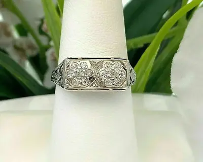 Vintage Filigree Engagement Floral Ring 14k White Gold 1.11 Ct Simulated Diamond • $278.46