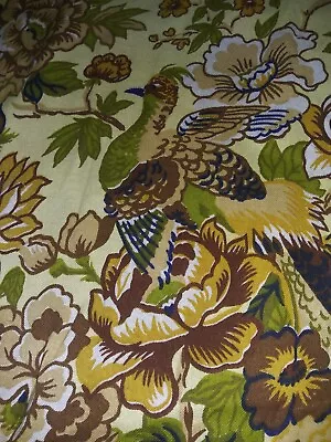 Vintage 1970s Bird & Flower Print Poly Blend Brown Fabric No Stretch 3.75 Yards  • $48.99