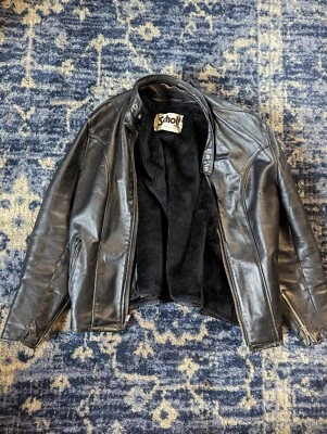 $107.50 • Buy Vintage Schott Leather Jacket Black Mens Size 46 Cafe Racer Motorcycle Coat