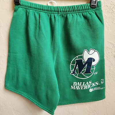 Vintage Dallas Mavericks Shorts Mens Sweat Shorts Elastic Waist Green Old Logo • $38