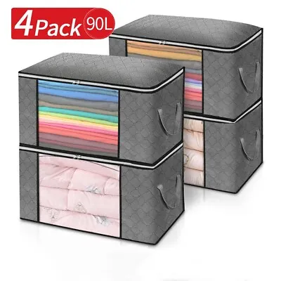 4x Large Clothes Storage Bags Zipped Organizer Underbed Wardrobe Cube Closet Box • £8.99