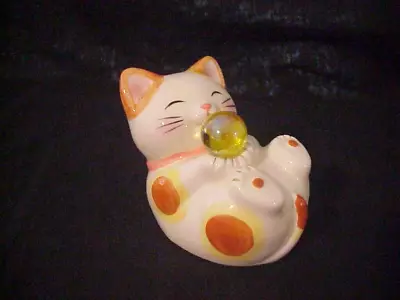 Japanese Ceramic Maneki Neko Lucky Cat Crystal Ball Bank Excellent • $14