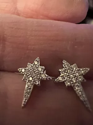 925 Sterling Lab Diamond Cross Starburst Earrings NEW Never Worn • $19.99