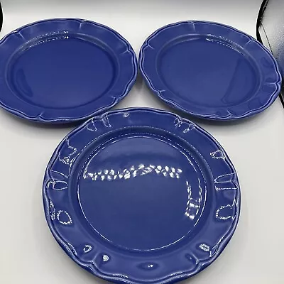 Set Of 3 VARAGES Luberon Cobalt Blue Dinner Plates Embossed Rim Made In France • $25